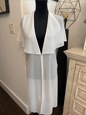 Abi Ferrin White Sheer Swim Coverup with Cape Collar